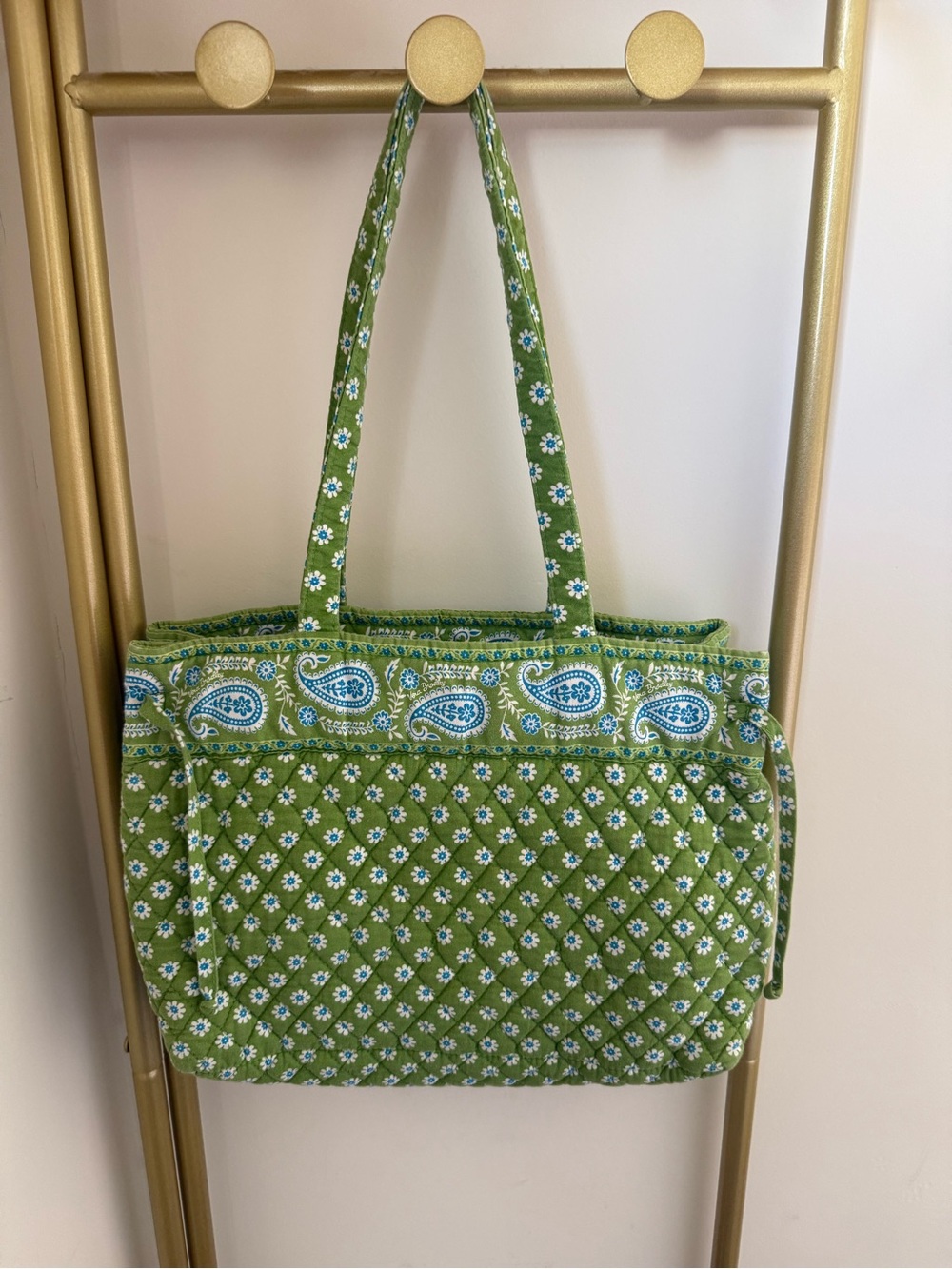 Vintage Vera Bradley Green Quilted Paisley Shoulder Tote w/ Matching Wallets